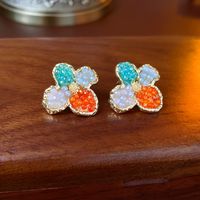 1 Pair Sweet Heart Shape Flower Plating Inlay Copper Artificial Crystal Drop Earrings Ear Studs main image 3