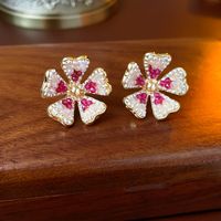 1 Pair Sweet Heart Shape Flower Plating Inlay Copper Artificial Crystal Drop Earrings Ear Studs main image 4