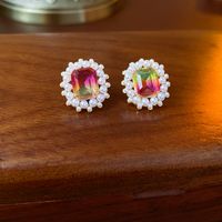1 Pair Sweet Heart Shape Flower Plating Inlay Copper Artificial Crystal Drop Earrings Ear Studs sku image 12