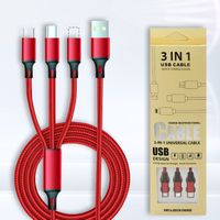 Nylon Woven Three-in-one Data Cable Multi-head 2a Fast Charging Three-in-one Mobile Phone Charging Cable Logo Small Gift Wholesale main image 1