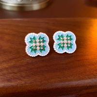 1 Pair Sweet Heart Shape Flower Plating Inlay Copper Artificial Crystal Drop Earrings Ear Studs sku image 11