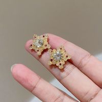1 Pair Sweet Heart Shape Flower Plating Inlay Copper Artificial Crystal Drop Earrings Ear Studs sku image 13