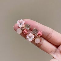 1 Pair Sweet Heart Shape Flower Plating Inlay Copper Artificial Crystal Drop Earrings Ear Studs sku image 8