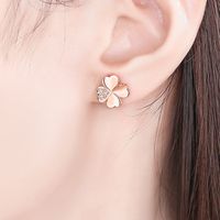 Simple Style Leaf Sterling Silver Plating Zircon Ear Studs 1 Pair main image 3