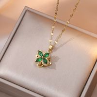Elegant Four Leaf Clover Titanium Steel Copper Inlay Zircon Rings Earrings Necklace main image 3