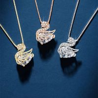 Elegant Swan Sterling Silver Inlay Rhinestones Pendant Necklace main image 1