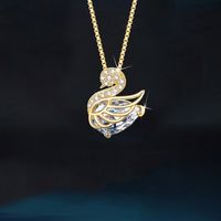 Elegant Swan Sterling Silver Inlay Rhinestones Pendant Necklace main image 3