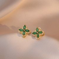 Elegant Four Leaf Clover Titanium Steel Copper Inlay Zircon Rings Earrings Necklace sku image 3