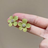 1 Pair Sweet Heart Shape Flower Plating Inlay Copper Artificial Crystal Drop Earrings Ear Studs sku image 4