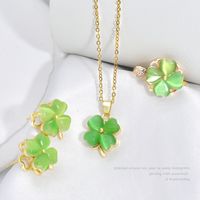 Fashion Four Leaf Clover Heart Shape Titanium Steel Plating Inlay Rhinestones Opal Rings Earrings Necklace main image 1