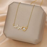 Formal Sweet Heart Shape Bow Knot Fish Bone Titanium Steel Plating Hollow Out Inlay Opal Shell Zircon Pendant Necklace sku image 6