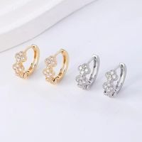 1 Pair Elegant Flower Inlay Copper Artificial Diamond Hoop Earrings main image 1