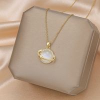 Formal Sweet Heart Shape Bow Knot Fish Bone Titanium Steel Plating Hollow Out Inlay Opal Shell Zircon Pendant Necklace sku image 7