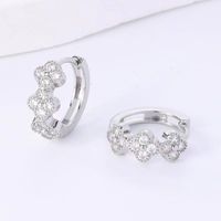 1 Pair Elegant Flower Inlay Copper Artificial Diamond Hoop Earrings sku image 2