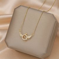 Formal Sweet Heart Shape Bow Knot Fish Bone Titanium Steel Plating Hollow Out Inlay Opal Shell Zircon Pendant Necklace sku image 8