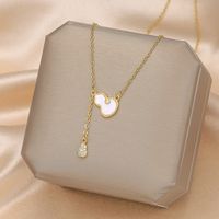 Formal Sweet Heart Shape Bow Knot Fish Bone Titanium Steel Plating Hollow Out Inlay Opal Shell Zircon Pendant Necklace sku image 18