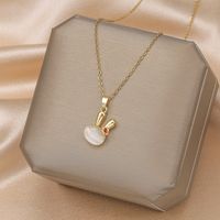 Formal Sweet Heart Shape Bow Knot Fish Bone Titanium Steel Plating Hollow Out Inlay Opal Shell Zircon Pendant Necklace sku image 22