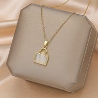 Formal Sweet Heart Shape Bow Knot Fish Bone Titanium Steel Plating Hollow Out Inlay Opal Shell Zircon Pendant Necklace sku image 23
