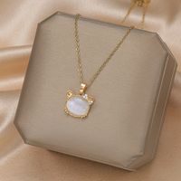 Formal Sweet Heart Shape Bow Knot Fish Bone Titanium Steel Plating Hollow Out Inlay Opal Shell Zircon Pendant Necklace sku image 9