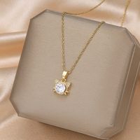 Formal Sweet Heart Shape Bow Knot Fish Bone Titanium Steel Plating Hollow Out Inlay Opal Shell Zircon Pendant Necklace sku image 11