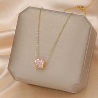 Formal Sweet Heart Shape Bow Knot Fish Bone Titanium Steel Plating Hollow Out Inlay Opal Shell Zircon Pendant Necklace sku image 33