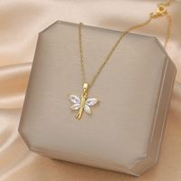 Formal Sweet Heart Shape Bow Knot Fish Bone Titanium Steel Plating Hollow Out Inlay Opal Shell Zircon Pendant Necklace sku image 28
