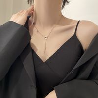 Formal Sweet Heart Shape Bow Knot Fish Bone Titanium Steel Plating Hollow Out Inlay Opal Shell Zircon Pendant Necklace sku image 34