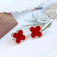 Simple Style Four Leaf Clover Flower Stainless Steel Plating Inlay Agate 18k Gold Plated Bracelets Earrings Necklace sku image 2