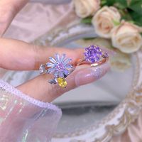 Rotating Moving Ring Flower Zircon Super Flash Ring Opening Color Retention Niche Design Fashion Hand Accessories Female Fashion main image 4