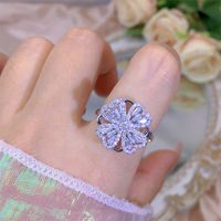 Rotating Moving Ring Flower Zircon Super Flash Ring Opening Color Retention Niche Design Fashion Hand Accessories Female Fashion sku image 27