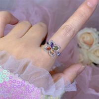 Rotating Moving Ring Flower Zircon Super Flash Ring Opening Color Retention Niche Design Fashion Hand Accessories Female Fashion sku image 17