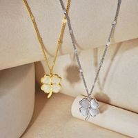 1 Piece Sweet Four Leaf Clover Sterling Silver Plating Inlaid Shell Necklace main image 1