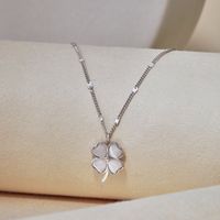 1 Piece Sweet Four Leaf Clover Sterling Silver Plating Inlaid Shell Necklace main image 3