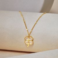 1 Piece Sweet Four Leaf Clover Sterling Silver Plating Inlaid Shell Necklace main image 4