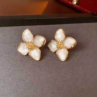 1 Pair Retro Flower Copper Enamel Inlay Artificial Pearls Rhinestones Earrings sku image 12