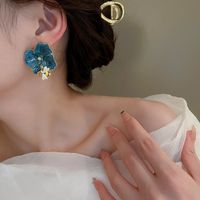 1 Pair Retro Flower Copper Enamel Inlay Artificial Pearls Rhinestones Earrings sku image 6