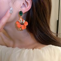 1 Pair Retro Flower Copper Enamel Inlay Artificial Pearls Rhinestones Earrings sku image 16