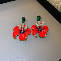 1 Pair Retro Flower Copper Enamel Inlay Artificial Pearls Rhinestones Earrings sku image 17