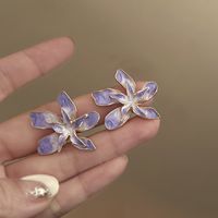 1 Pair Retro Flower Copper Enamel Inlay Artificial Pearls Rhinestones Earrings sku image 7