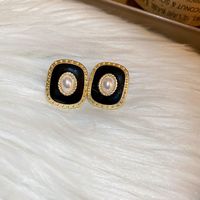 1 Pair Retro Round Color Block Heart Shape Copper Enamel Plating Inlay Artificial Pearls Drop Earrings sku image 2