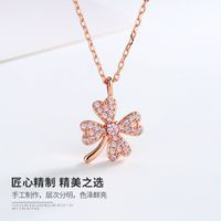 Ins Style Basic Four Leaf Clover Sterling Silver Inlay Zircon Pendant Necklace sku image 1
