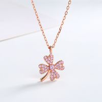 Ins Style Basic Four Leaf Clover Sterling Silver Inlay Zircon Pendant Necklace sku image 2