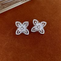 1 Pair Simple Style Heart Shape Flower Plating Inlay Copper Zircon Ear Studs sku image 20