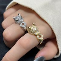 Exaggerated Cool Style Leopard Copper Plating Inlay Zircon Silver Plated Open Ring main image 1