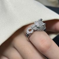 Exaggerated Cool Style Leopard Copper Plating Inlay Zircon Silver Plated Open Ring main image 4