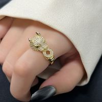 Exaggerated Cool Style Leopard Copper Plating Inlay Zircon Silver Plated Open Ring main image 5