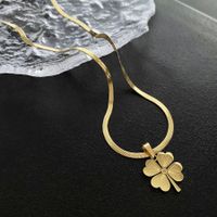 Elegant Lady Four Leaf Clover Titanium Steel Earrings Necklace sku image 3