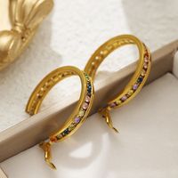 1 Pair Vacation Modern Style Classic Style Geometric Plating Inlay Titanium Steel Rhinestones Zircon 18K Gold Plated Hoop Earrings main image 8