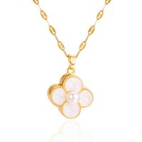 Japanese And Korean Versatile New Rotatable Clover Short Pearl Necklace Necklace Fashion Minority Design Titanium Steel Clavicle Chain sku image 1