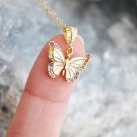 Retro Butterfly Copper Enamel Plating Inlay Zircon Gold Plated Earrings Necklace main image 1